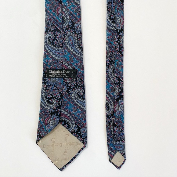 CHRISTIAN DIOR BLUE NAVY PAISLEY PRINT NECK TIE - Picture 3 of 6